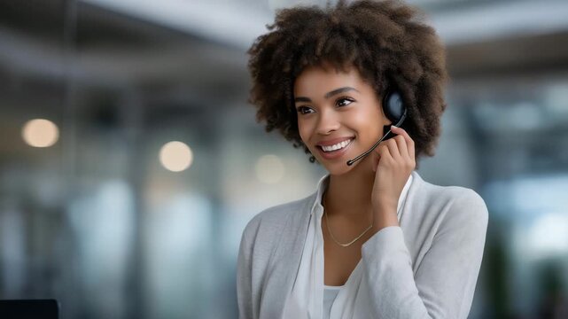 Customer success manager handling client consultations over digital platforms, showing empathy, engagement, and professional confidence, symbolizing corporate relationship management, service