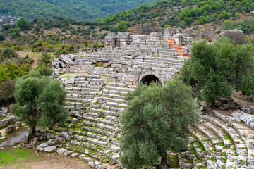 Kaunos (Carian: Kbid Lycian: Xbide Ancient Greek: Καῦνος; Latin: Caunus) ancient city was a city of ancient Caria and in Anatolia, a few kilometres west of the modern town of Dalyan. Amphitheatre area