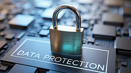 A padlock on a circuit board for the concept of data protection and cyber security.