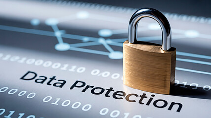 A padlock protecting digital information for the concept of data security.