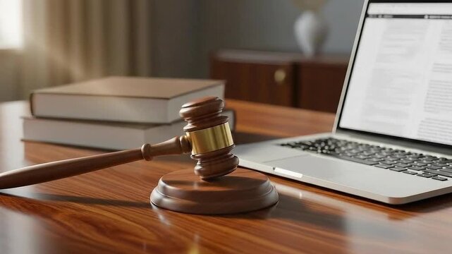 Gavel and Laptop on Desk - Legal Technology and Justice.