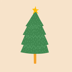 Cartoon hand drawn Christmas tree, vector.