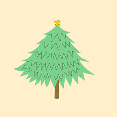 Cartoon hand drawn Christmas tree, vector.