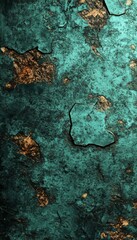 Rustic Texture of Distressed Metal Sheet Surface with Blue Green Weathered Background and Patina