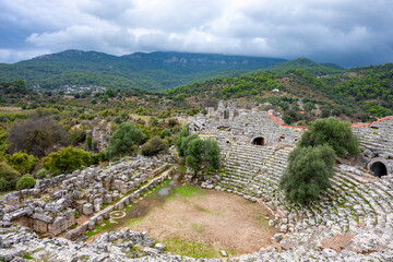 Kaunos (Carian: Kbid Lycian: Xbide Ancient Greek: Καῦνος; Latin: Caunus) ancient city was a city of ancient Caria and in Anatolia, a few kilometres west of the modern town of Dalyan. Amphitheatre area