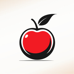 Minimalist image featuring a stylized red apple with a black stem and leaf against a white background