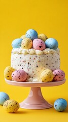 Colorful Easter Cake Decorated With Flowers and Eggs for Spring Celebration
