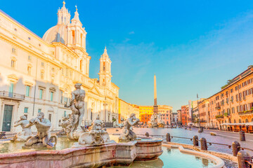 Fototapeta premium view of famous Piazza Navona in Rome at morning, Italy