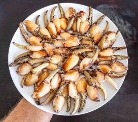 Appetizing Plate of Freshly Cooked Crab Claws