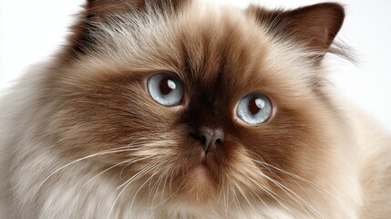 Captivating Close-Up Portrait of a Himalayan Cat with Striking Blue Eyes and Beautiful Fur Patterns