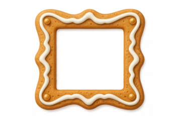 Gingerbread cookie frame with white icing and golden sprinkles, festive square baking for christmas holiday celebration