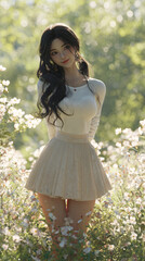 beautiful Asian woman in cute skirt