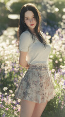 beautiful Asian woman in cute skirt