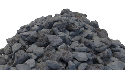 Pile of rough grey stones with dark earthy textures isolated on a transparent background rock heap