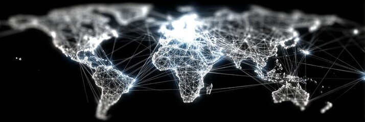 Vibrant World Map Depicting Glowing Data Network Connections for Global Communication and Business