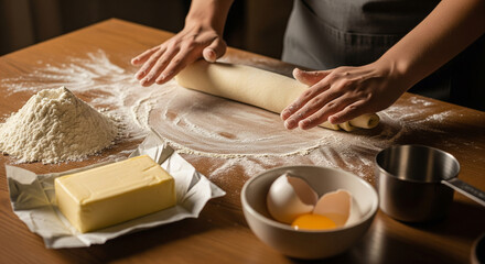 woman hands mixing dough