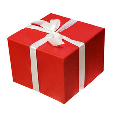 red gift box with white ribbon isolated on white
