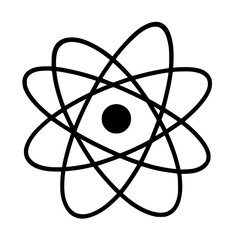 Atomic structure illustration representing science, technology, or physics elegantly designed in a modern, sleek style