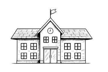 Charming school building illustration perfect for educational materials and back to school promotions, originally vector art