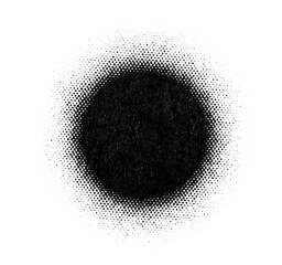 Rough black circle with a halftone dot fade and gritty texture, centered on a transparent background.