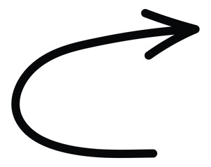arrow, curved, right, direction, movement, turning, progress, loop, arc, graphic, symbol, sign, shape, design element, navigation, forward, turning point, circular, smooth, simple, black, white backgr