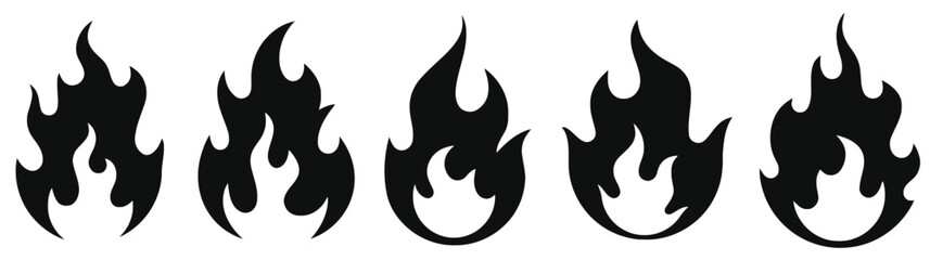 fire, flame, icon, symbol, heat, energy, burn, hot, danger, warning, element, abstract, graphic, design, illustration, black, set, collection, isolated, white background, simple, stylized, shape, blaz