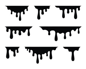 dripping, liquid, paint, ink, slime, goo, melt, drop, splatter, stain, abstract, graphic, silhouette, black, white background, isolated, set, collection, pattern, texture, fluid, viscous, sticky, dark