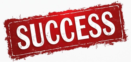 Red success stamp with white text. Illustration showcases achievement progress goal completion. Concept represents winning positive results. Suitable for business marketing project advertising.