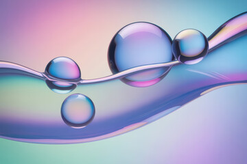 Obraz premium Serene Liquid Reflections: Three Sparkling Drops in Vibrant Pastel Waves