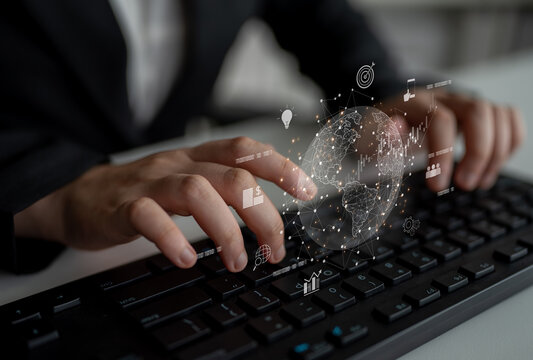 Global business network connecting digital economy and data exchange. Global business expands market, business shares data, global drives finance, and global business supports insight. Latch - Powered by Adobe