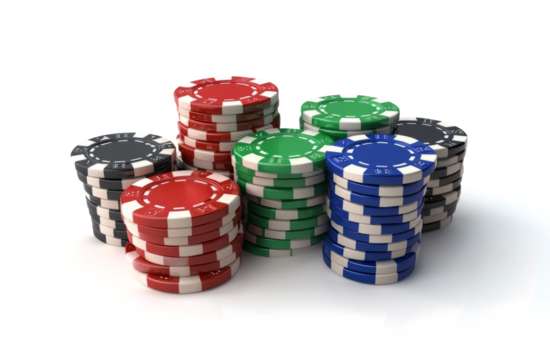stacks of casino chips on a transparent background
