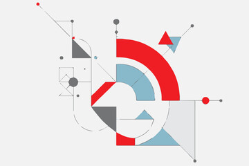 geometric abstract composition with circles triangles lines and arcs