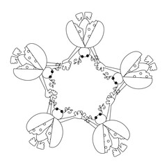 Cute bugs to coloring page. Abstract insect holding hands in a circle for web, for print monochrome fanny vector illustration. Coloring page for children, for adult 