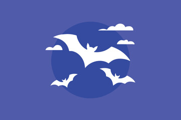 bat silhouette with full moon vector blue night sky illustration