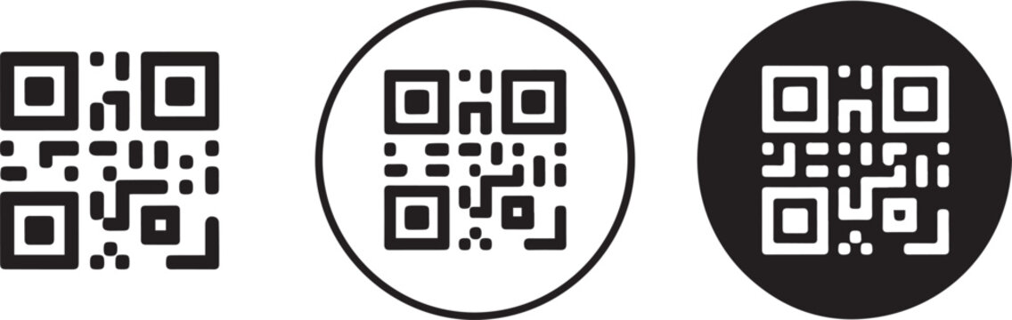 qr code variations with black white and circular styles vector set