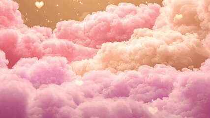 Dreamy pastel sunset clouds in pink and peach with tiny floating hearts - Powered by Adobe