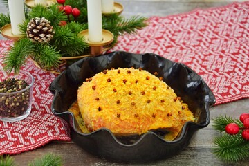 Christmas food. Delicious baked ham
