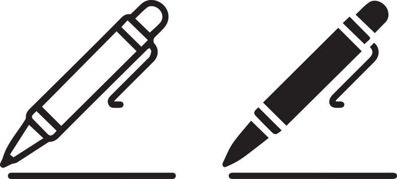 pen icon outline and filled set showing writing line vector illustration