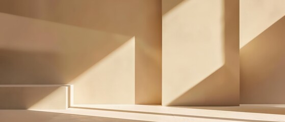 Minimal beige wall with sunlight and shadows creating elegant texture and soft contrast. Warm neutral background for design and interior mockups.