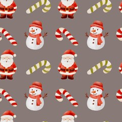 Seamless pattern with watercolor Christmas sweets, cookies, stars, bows and candy canes
