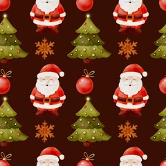 Seamless pattern with watercolor Christmas sweets, cookies, stars, bows and candy canes