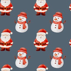 Seamless festive pattern with watercolor Christmas cookies, candy canes, stars and gingerbread men