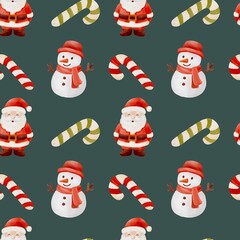 Seamless festive pattern with watercolor Christmas cookies, candy canes, stars and gingerbread men