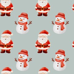 Watercolor seamless holiday pattern with Christmas ornaments, gift boxes, bows, stars and holly leaves