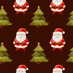 Watercolor seamless holiday pattern with Christmas ornaments, gift boxes, bows, stars and holly leaves