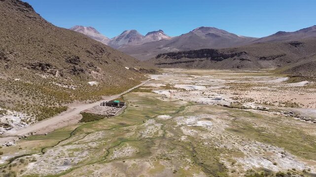 Aerial drone view of Yucamani Volcano in Tacna, Peru