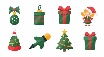 Christmas-themed icons in colorful flat design style  