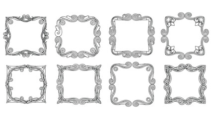 Collection of eight ornate vintage decorative frames and borders with intricate floral scrollwork designs