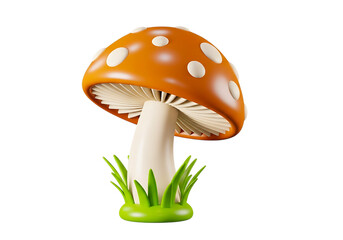 Amanita mushroom with orange cap and white spots isolated on transparent background