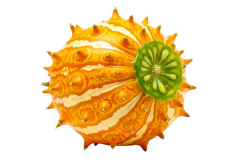 Overhead shot of a spiky kiwano melon isolated on transparent background